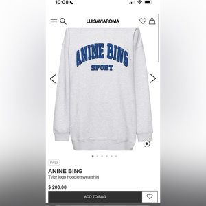 ANINE BING Tyler hoodie grey with blue textured lettering size XS